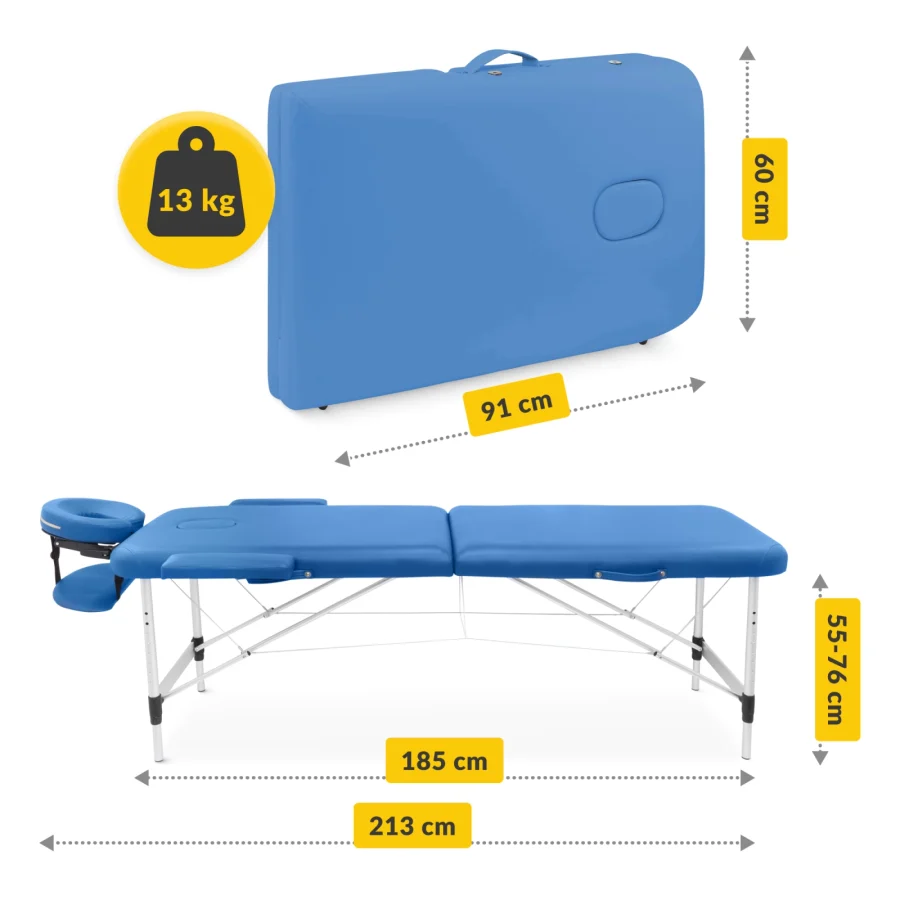 Sammenleggbar massasjebenk 60 cm i aluminium – blå – bilde 3 av 8