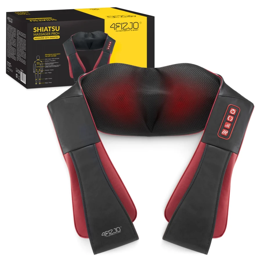 Shiatsu nakkemassasjeapparat PRO+ – med varme, kirsebærrød – bilde 1 av 8