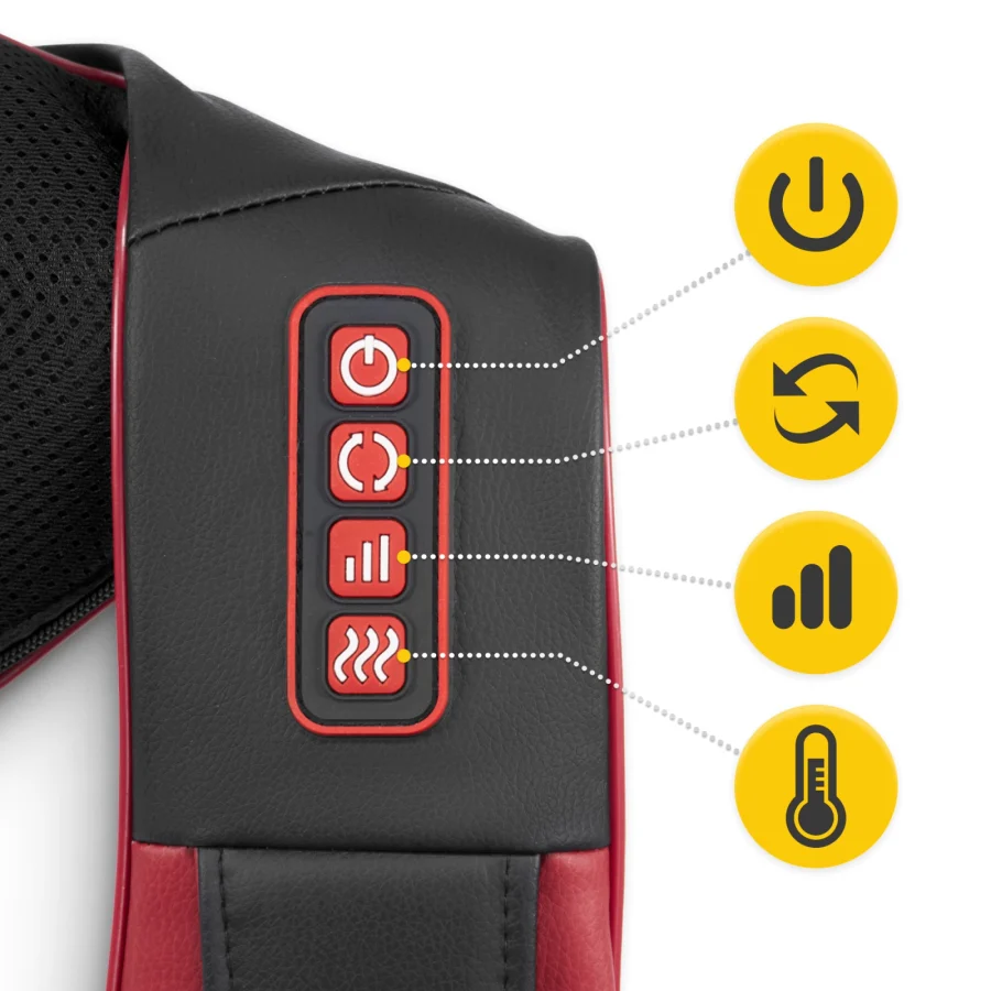 Shiatsu nakkemassasjeapparat PRO+ – med varme, kirsebærrød – bilde 2 av 8