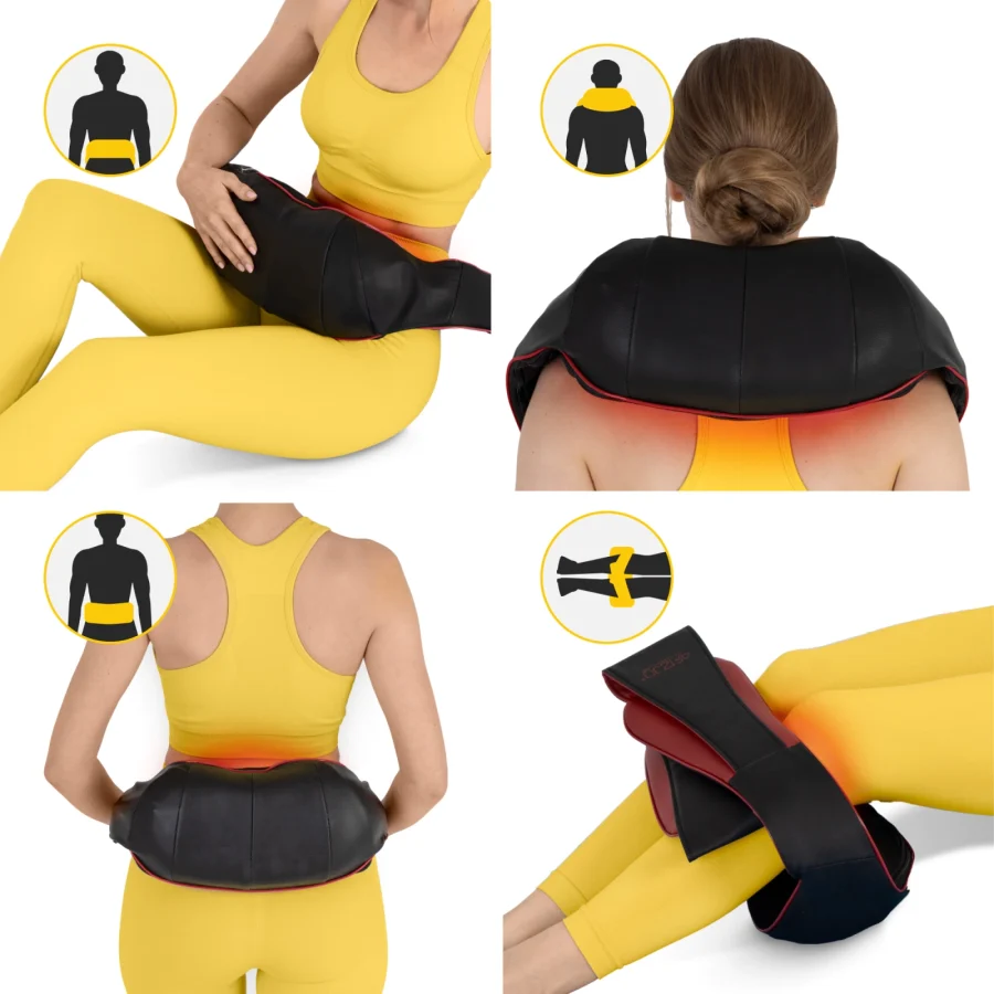 Shiatsu nakkemassasjeapparat PRO+ – med varme, kirsebærrød – bilde 4 av 8
