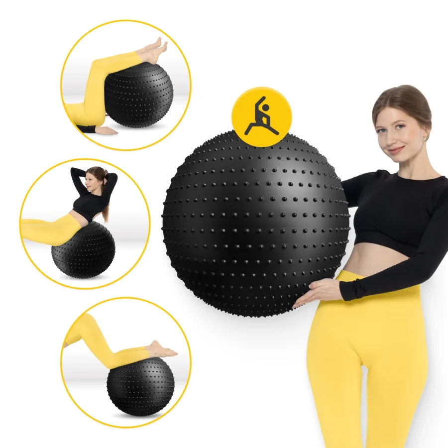 Rehabiliteringsball med pigger 65 cm svart – bilde 2 av 8