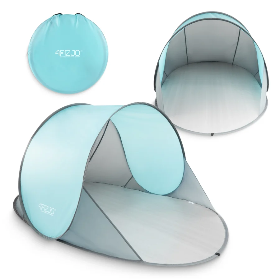 Pop-up strandtelt – 195 × 120 × 85 cm, grå/blå – bilde 1 av 8