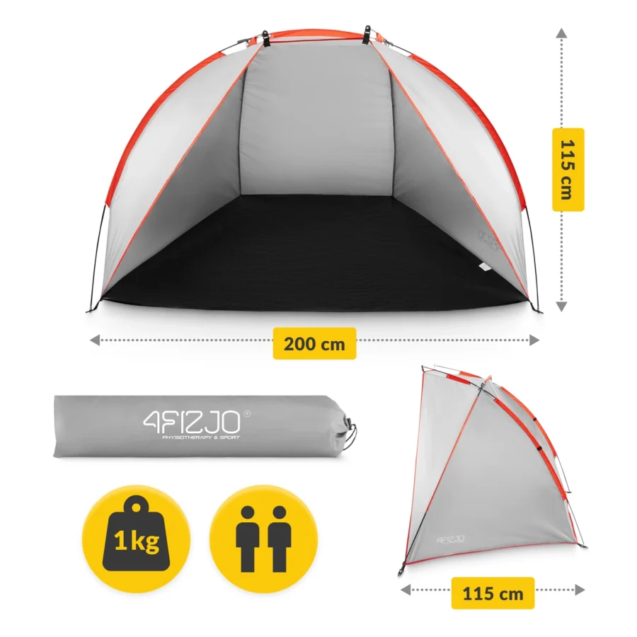 Strandtelt PRO – 200 × 115 × 115 cm, grå/rød – bilde 2 av 8
