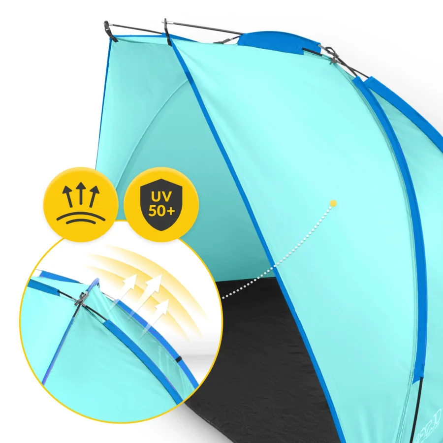 Strandtelt PRO – 200 × 115 × 115 cm, lyseblå/marineblå – bilde 3 av 8