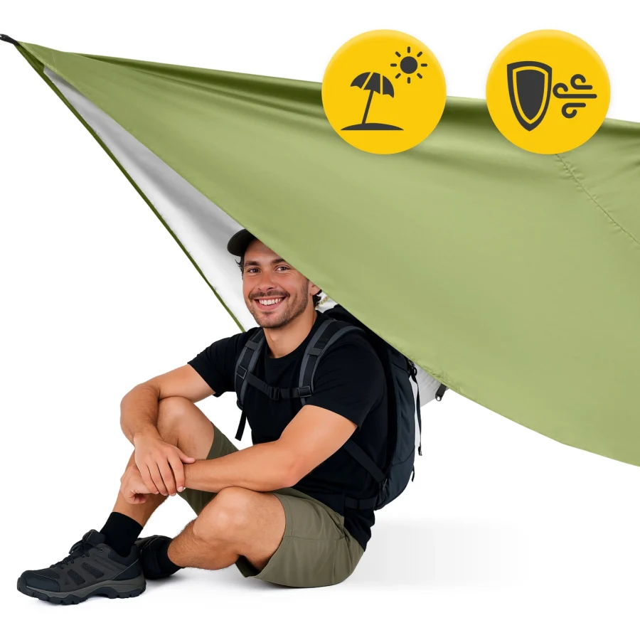 Vanntett tarp til camping – 300 × 300 cm, grønn – bilde 2 av 8