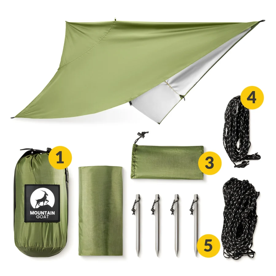 Vanntett tarp til camping – 300 × 300 cm, grønn – bilde 5 av 8