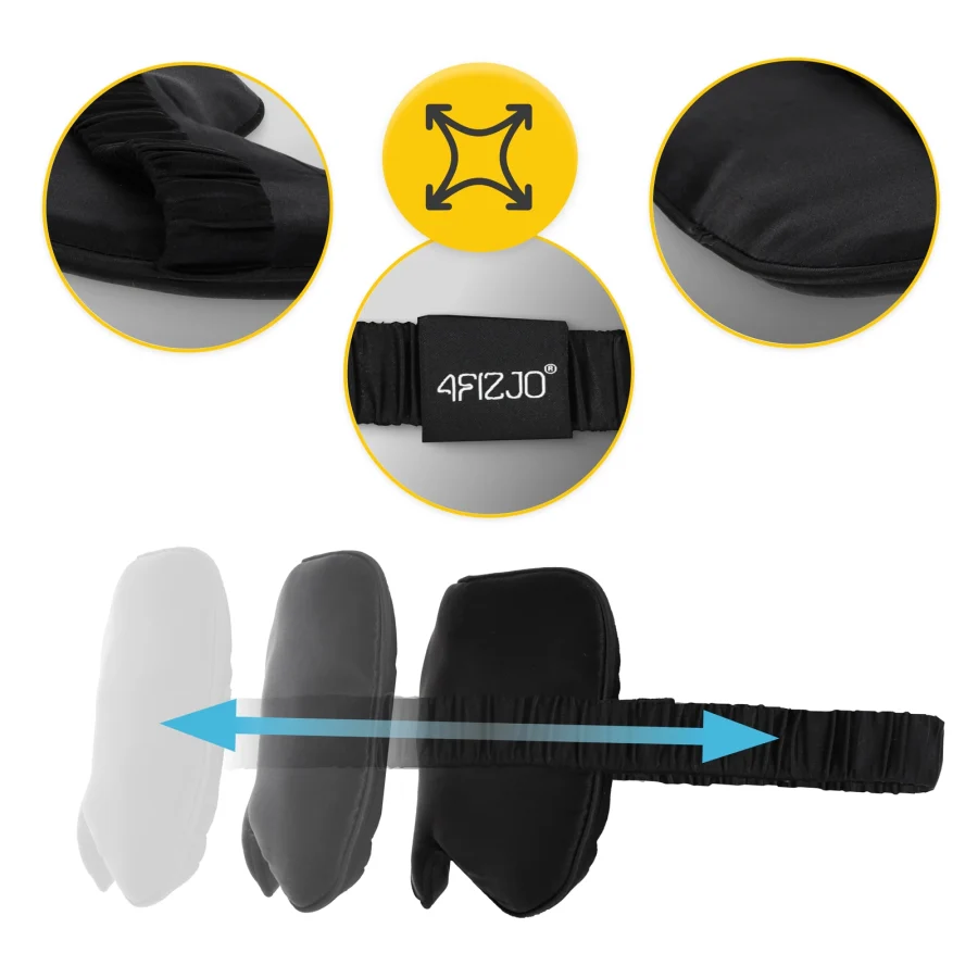 Sovemaske i silkemykt stoff – svart, 21 × 10 cm – bilde 2 av 8