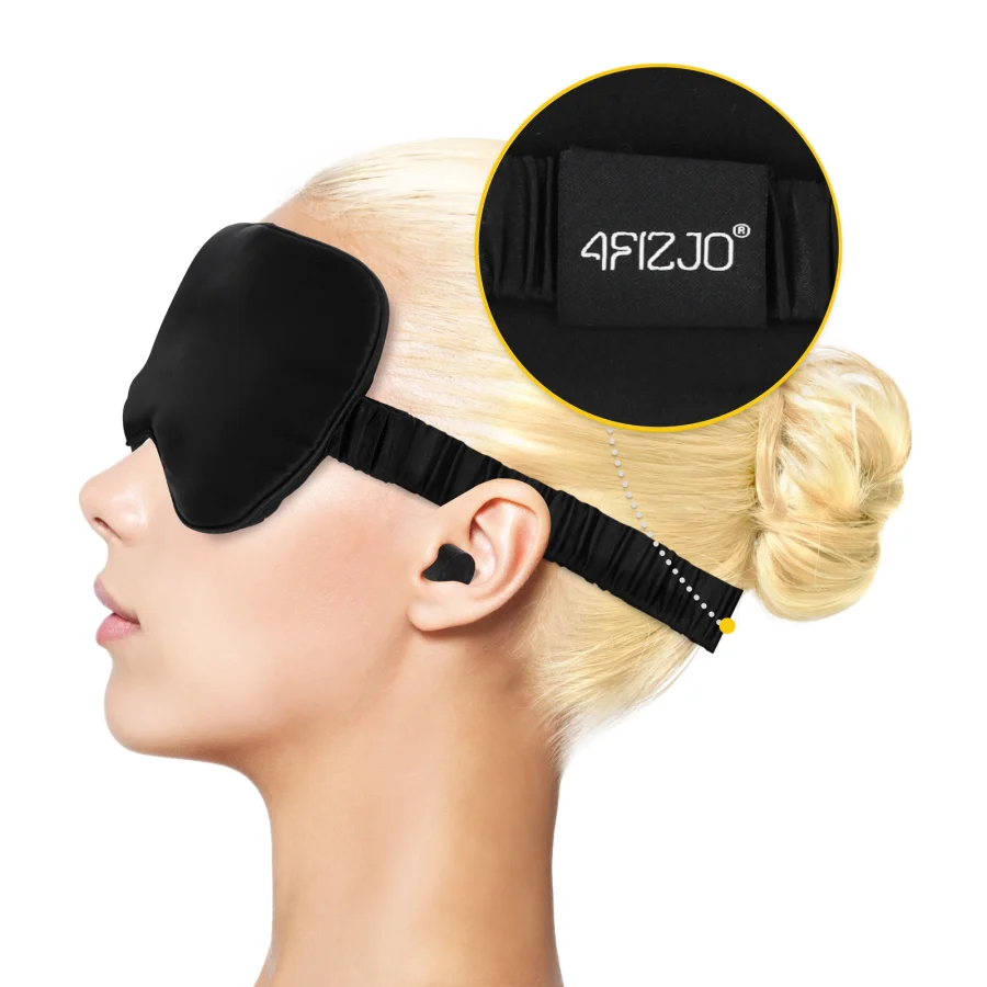 Sovemaske i silkemykt stoff – svart, 21 × 10 cm – bilde 3 av 8