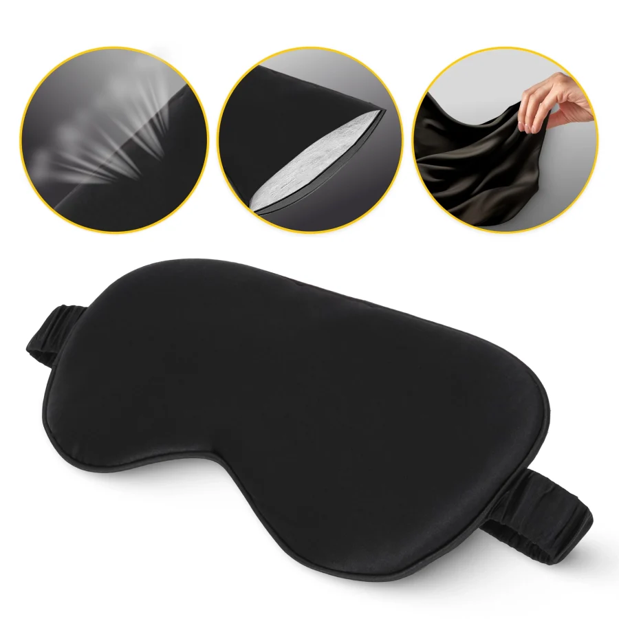 Sovemaske i silkemykt stoff – svart, 21 × 10 cm – bilde 4 av 8