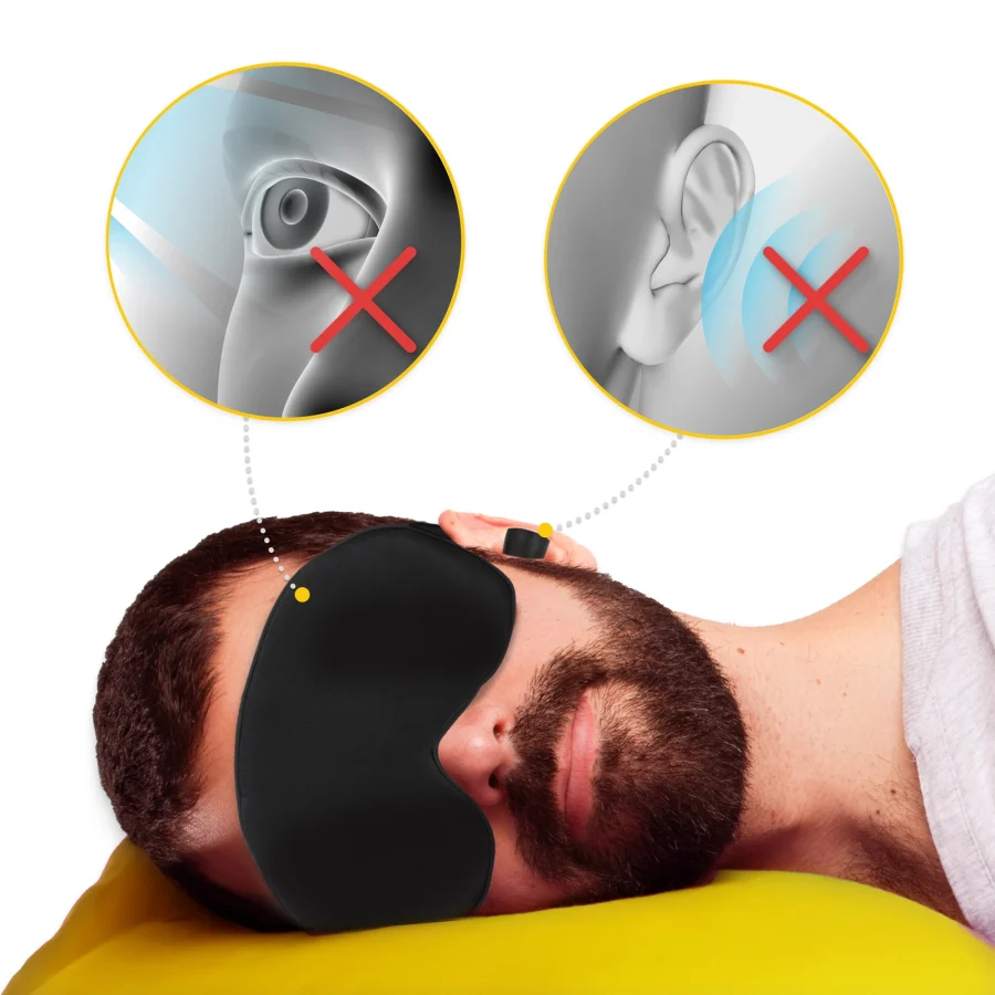 Sovemaske i silkemykt stoff – svart, 21 × 10 cm – bilde 5 av 8