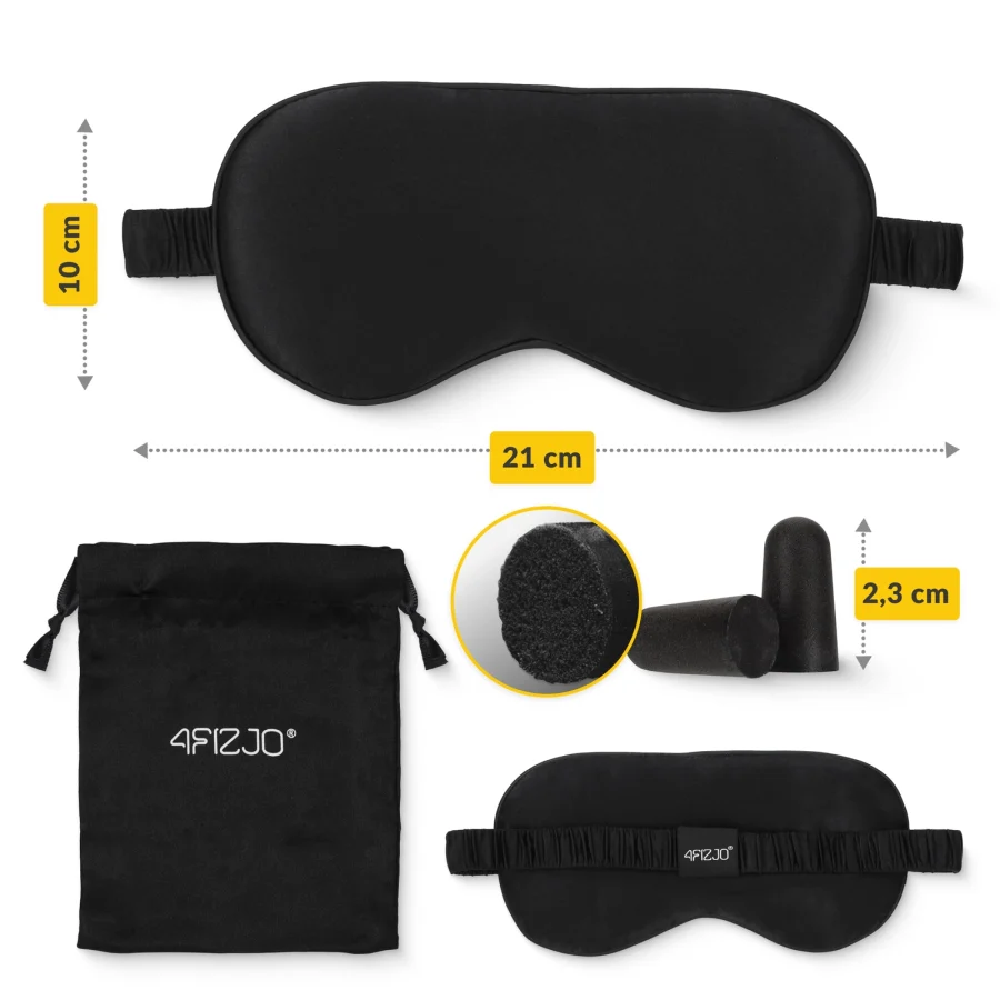 Sovemaske i silkemykt stoff – svart, 21 × 10 cm – bilde 8 av 8