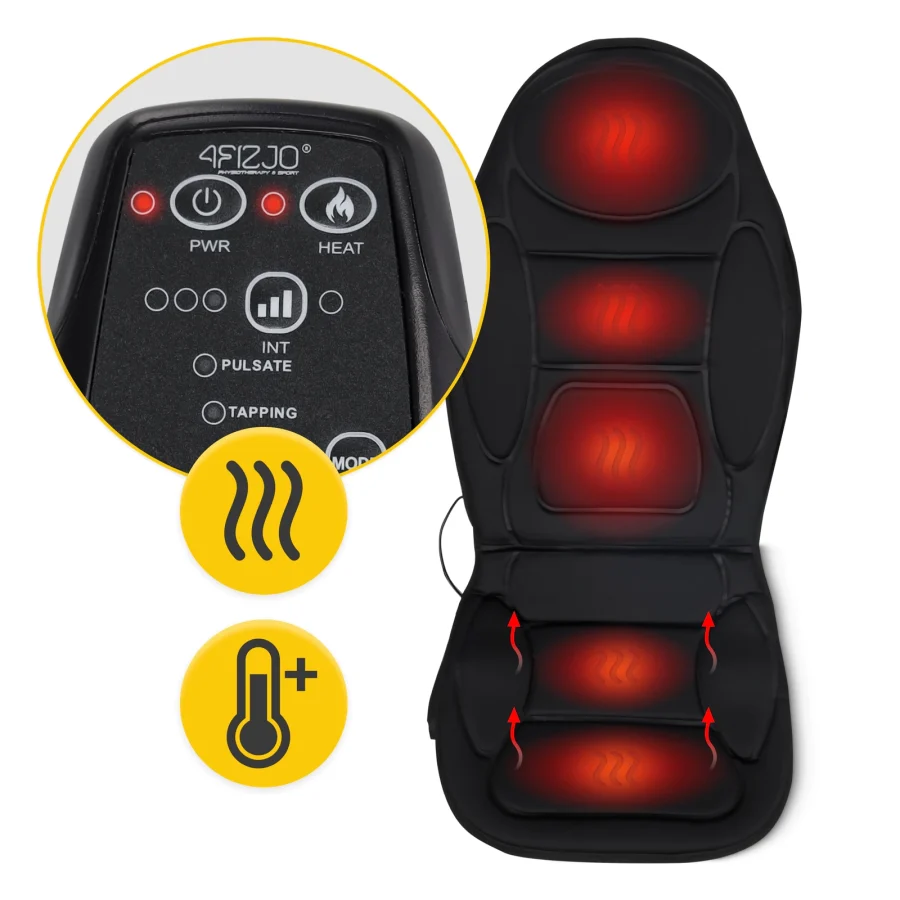 Shiatsu-massasjematte PRO til stol med varme – svart – bilde 2 av 8