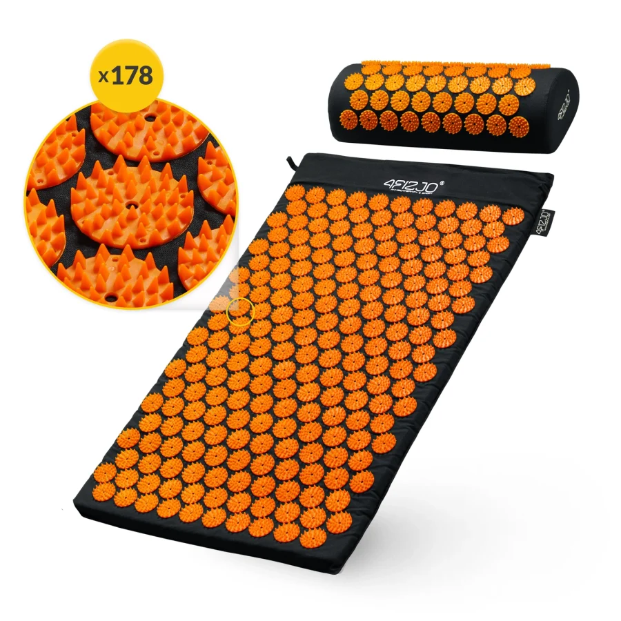 Klassisk oransje akupressurmatte med pute – bilde 2 av 8