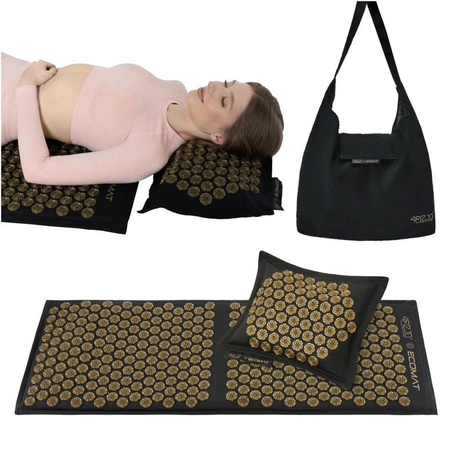 Akupressurmatte ECO XL med pute – 110 × 42 cm, svart – bilde 1 av 8
