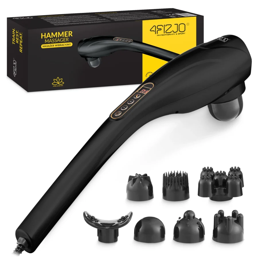 Vibrasjonsmassasjeapparat Long Stick med 7 hoder – svart – bilde 1 av 8
