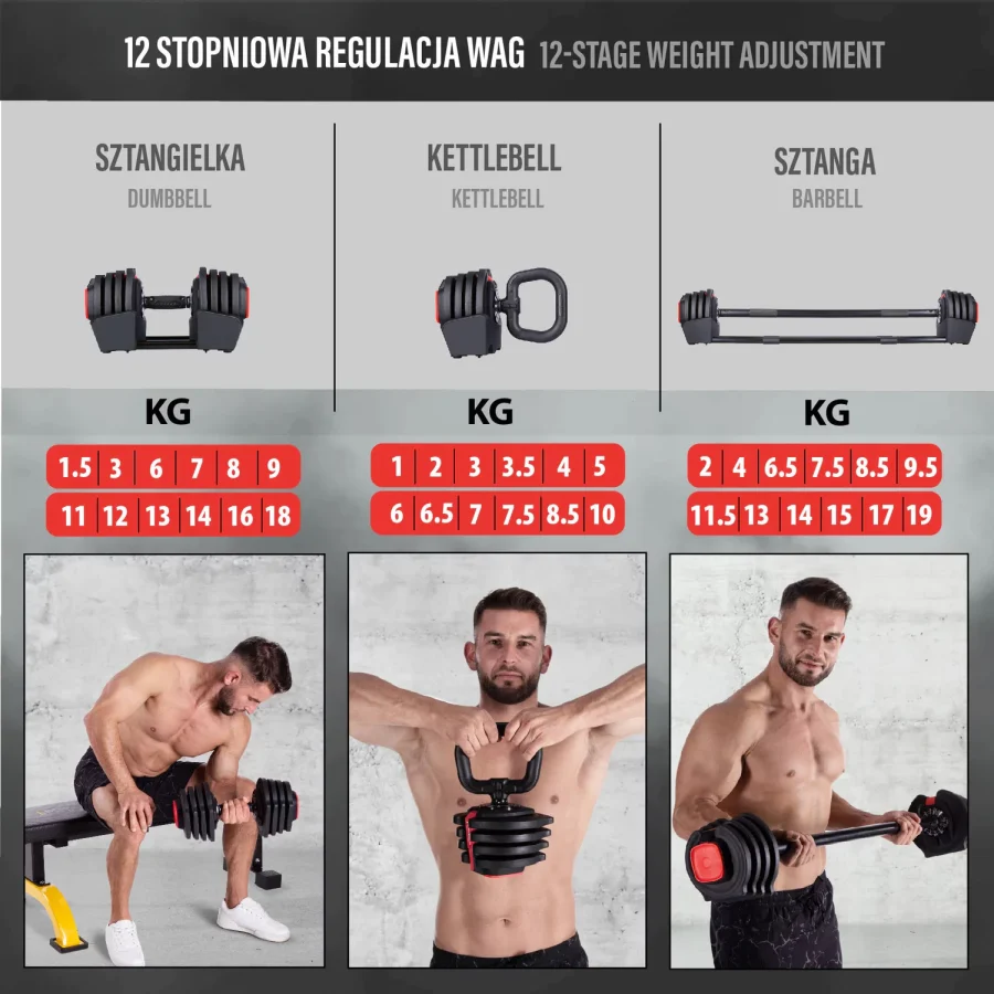 Sgr18 Pro 3-i-1 41 kg justerbart vektsett – HMS – bilde 5 av 5