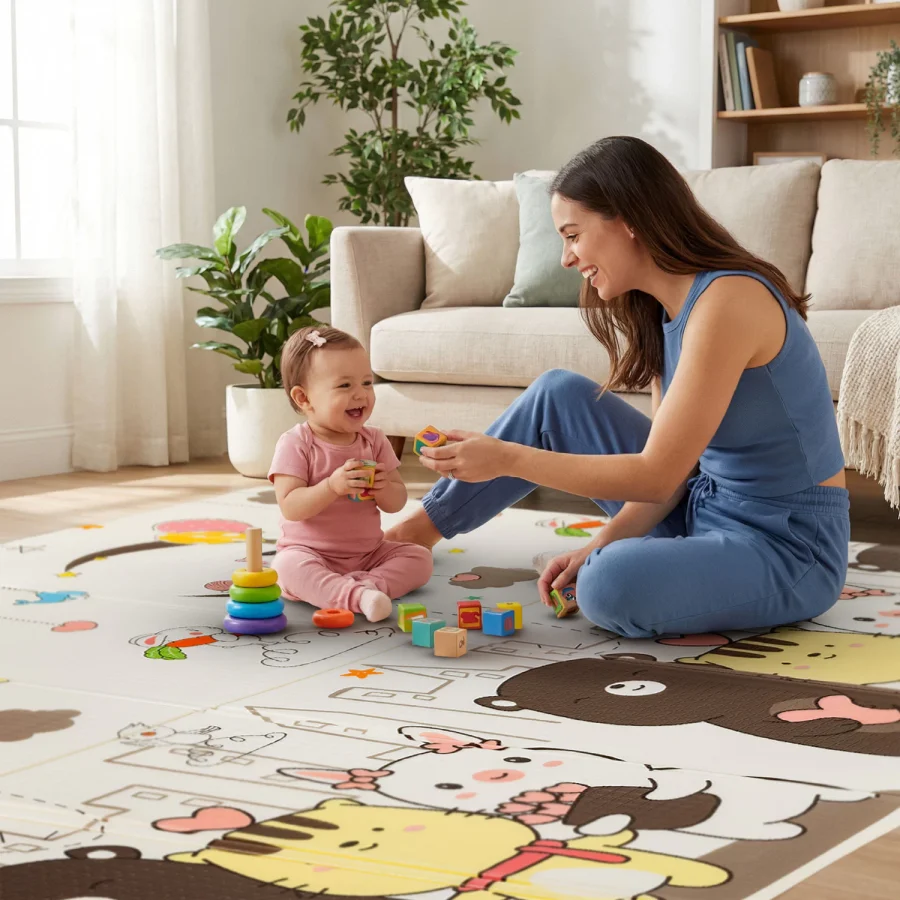 Lekematte, sammenleggbar 180 × 200 cm stjerner – bilde 2 av 5