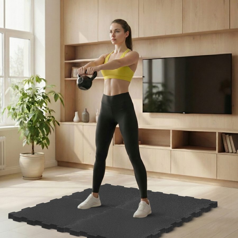 Gulvbeskyttelse til treningsutstyr – 4 gummifliser, 48,5 cm – bilde 11 av 11